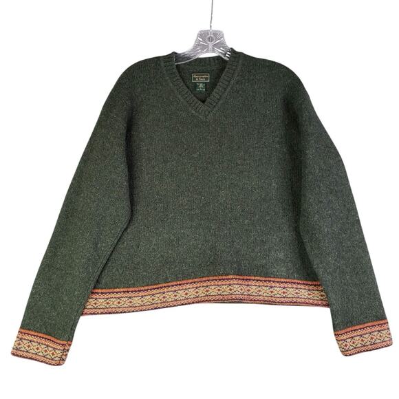 Vintage Abercrombie Fitch Sweater Women Large Green Shetland Wool Fair Isle - Picture 2 of 8